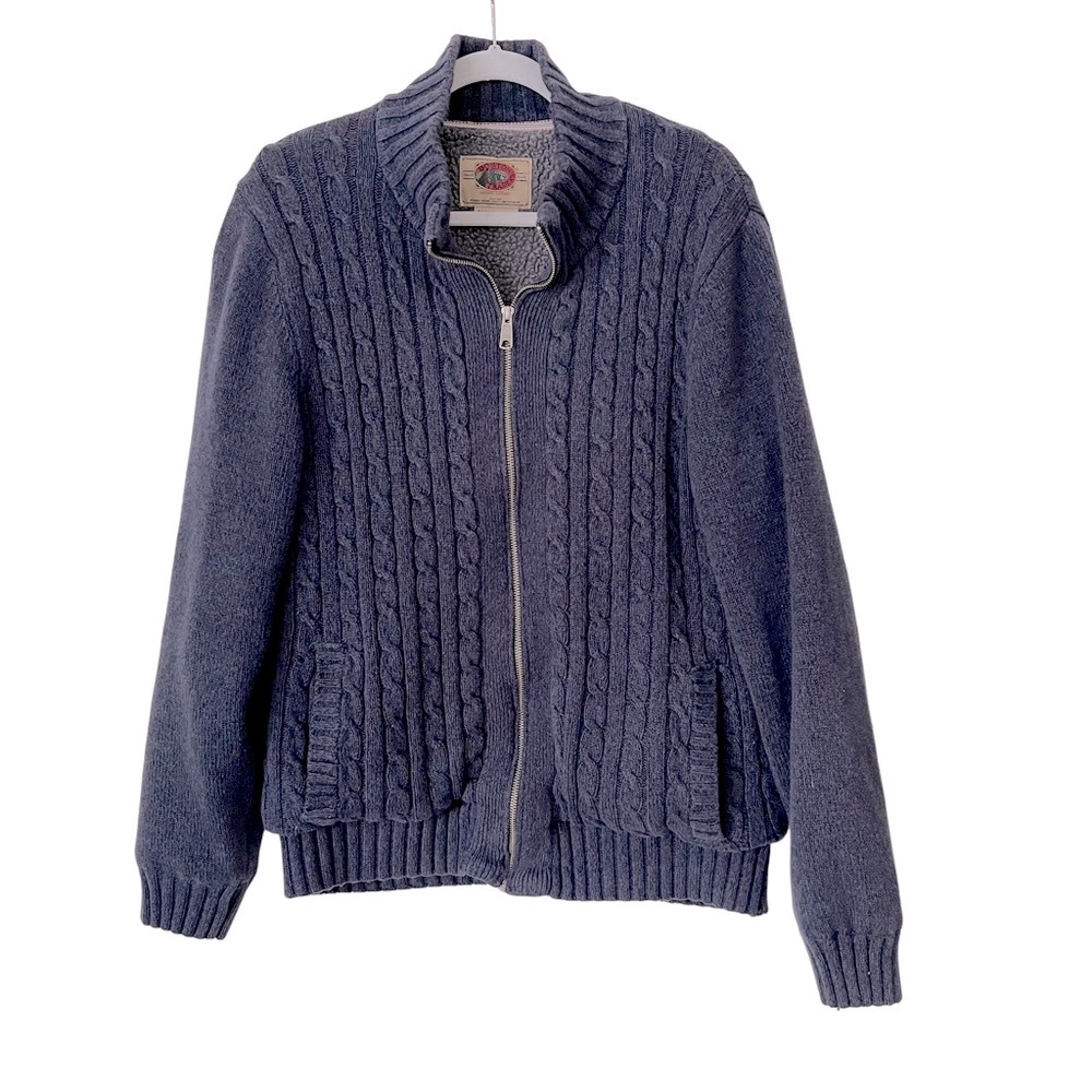 Boston Traders Navy 100% Cotton Heavy Lined Cable Knit Zip Sweater size L
